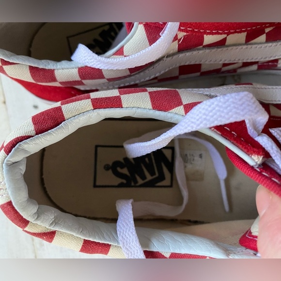 VANS Old Skool Red Checkerboard Sneakers canvas suede 7.5 skateboard streetwear - Picture 11 of 15